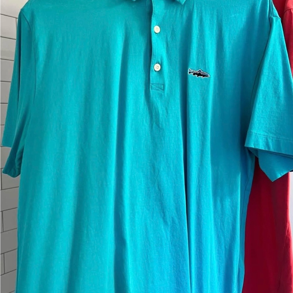 Patagonia Turquoise Short-Sleeve Polo with Embroidered Fish